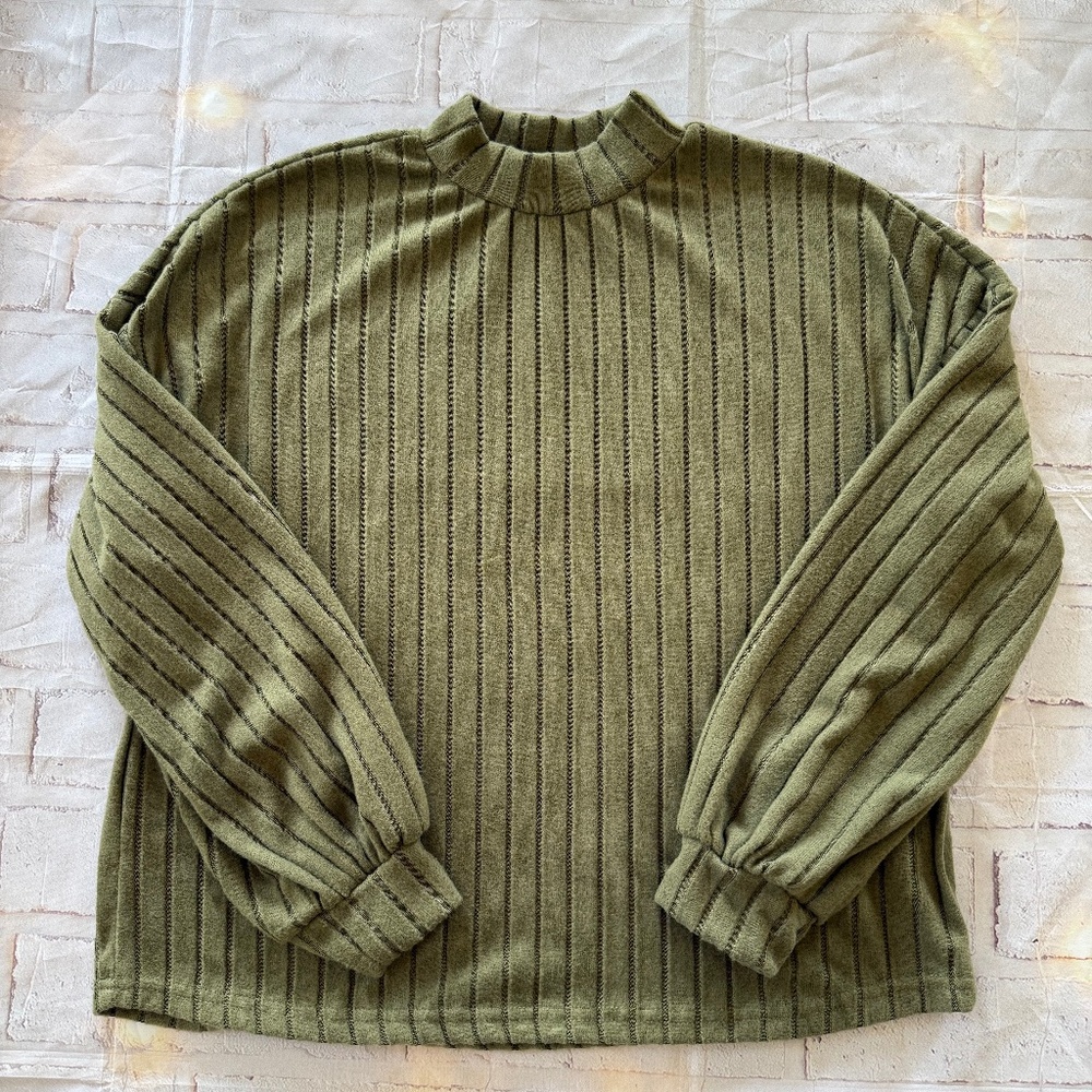 SHEIN Olive Green Ribbed Mock Neck Sweater- Size L NWOT